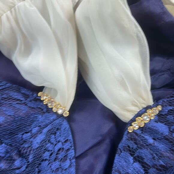 Vintage 80s 90s unbranded chiffon bow lace cocktail party sheath maxi dress M - Picture 9 of 9